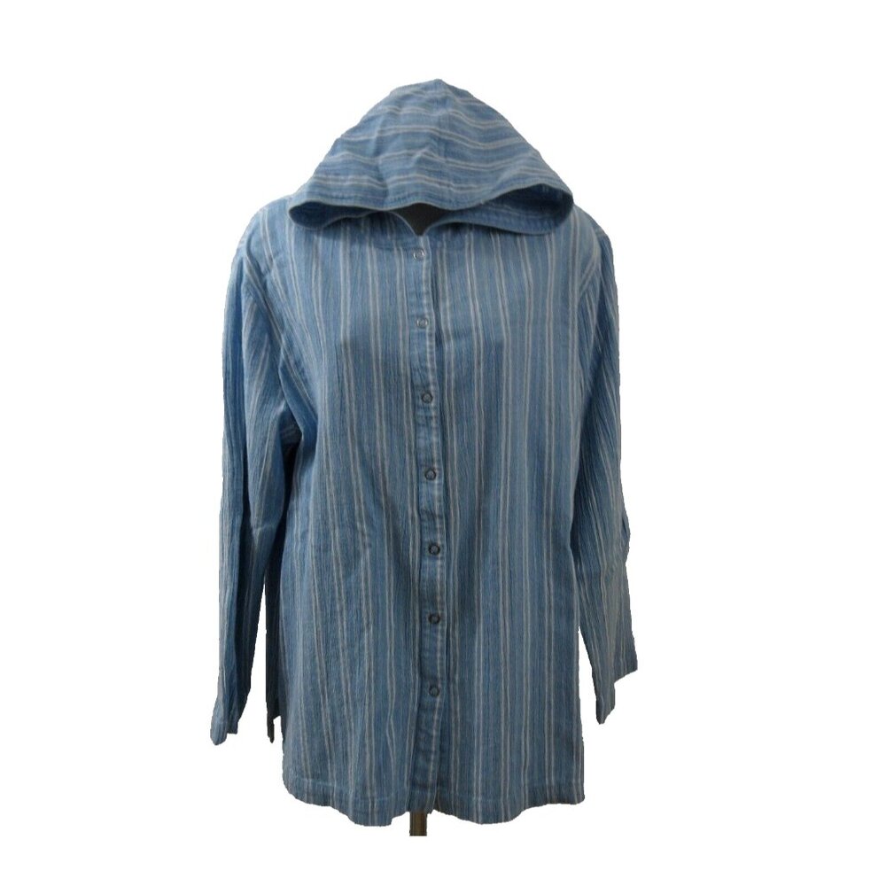 Chico's Blue Striped Hooded Swim Coverup